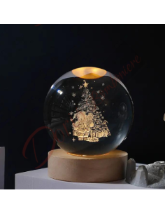 Bomboniera natalizia lampada led sfera 6 cm con babbo natale e albero