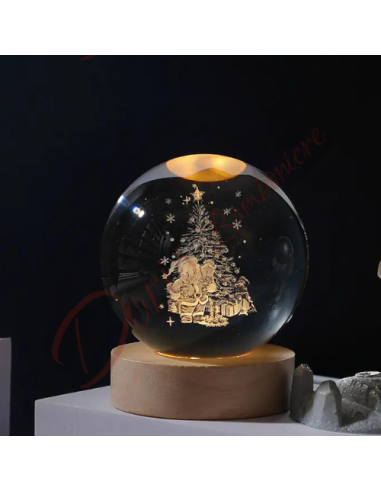 Lampe boule LED pour cadeaux de Noël 8 cm avec Père Noël et arbre