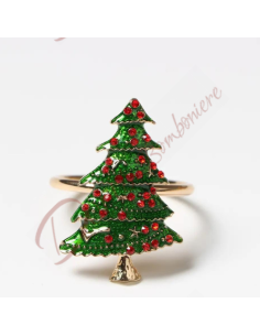 Porta tovaglioli natalizio oro con albero di natale verde e strass rossi