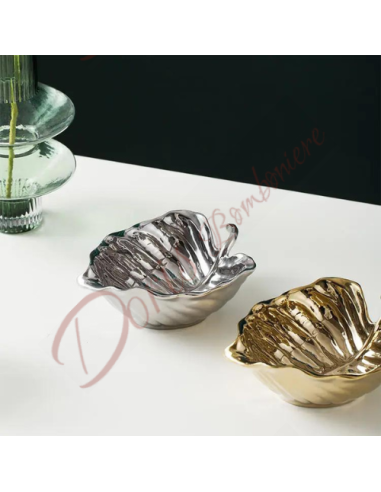 Bomboniere nozze d'oro o nozze d'argento matrimonio svuotatasche foglia in ceramica