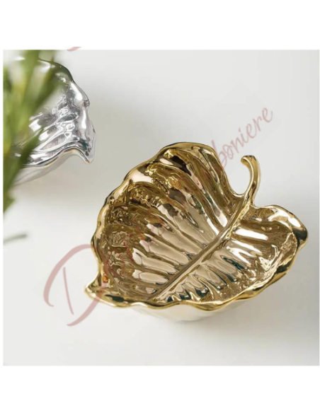 Bomboniere nozze d'oro o nozze d'argento matrimonio svuotatasche foglia in ceramica Bomboniere nozze d'oro o nozze d'argento matrimonio svuotatasche foglia in ceramica