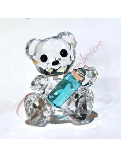 Crystal favors for baby boy baptism, crystal teddy bear with feeding bottle