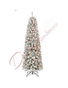 Sapin de Noël enneigé avec flocons de neige, modèle slim, hauteur 195 cm