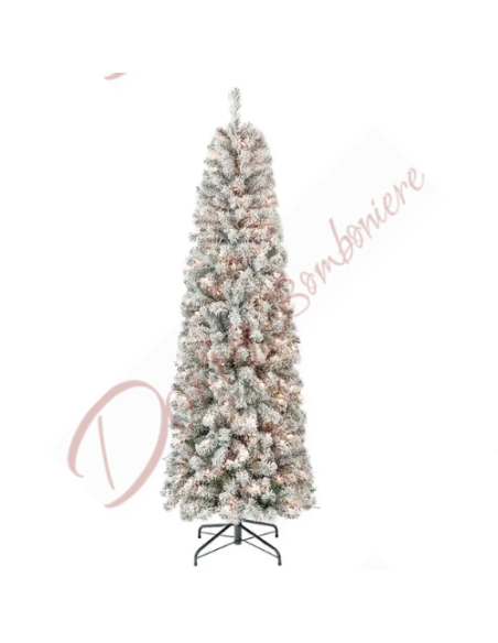 Albero di natale innevato con fiocchi di neve modello slim altezza  195 cm Albero di natale innevato con fiocchi di neve modello slim altezza  195 cm