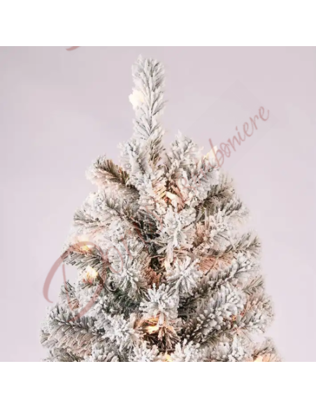 Albero di natale innevato con fiocchi di neve modello slim altezza  195 cm Albero di natale innevato con fiocchi di neve modello slim altezza  195 cm