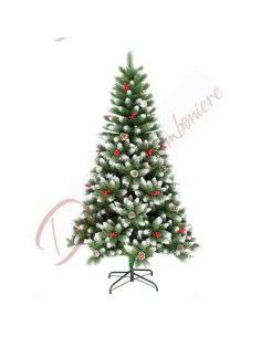 Verschneiter Weihnachtsbaum mit Schneeflocken mit Tannenzapfen und roten Beeren 180 cm