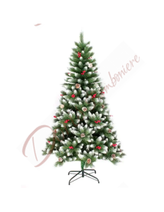 Verschneiter Weihnachtsbaum mit Schneeflocken mit Tannenzapfen und roten Beeren 180 cm