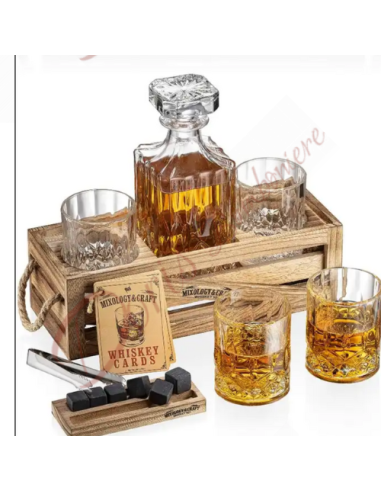 Bomboniera tema liquori whisky gadget utile bottiglia con set 2 bicchieri