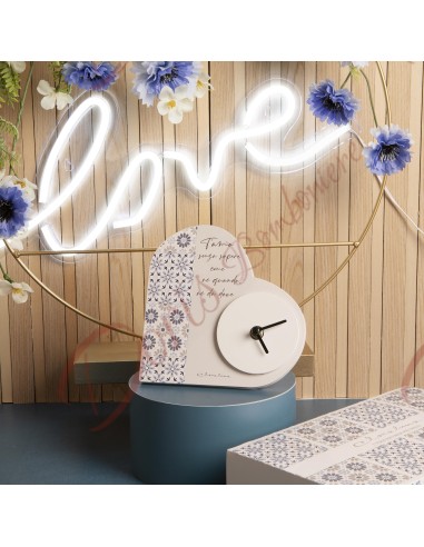 Wedding favor heart-shaped clock with majolica pattern Claraluna 24051