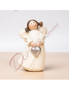 Bomboniera prima comunione bambina ragazza simpatico angelo con cuore argento tra le mani h 10 cm