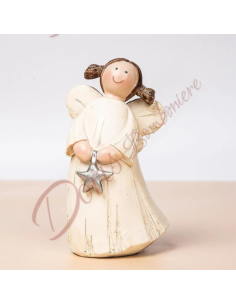 Gastgeschenk zur Erstkommunion für Mädchen, süßer Engel mit silbernem STERN in den Händen, H 10 cm