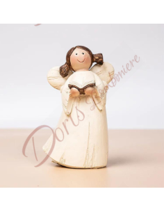 Gastgeschenk zur Erstkommunion für ein kleines Mädchen, süßer Engel mit silbernem BIBELBUCH in seinen Händen, H 10 cm