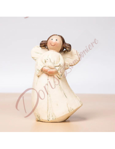Communion favors for little girl angel with white dove in her hands, 10 cm high