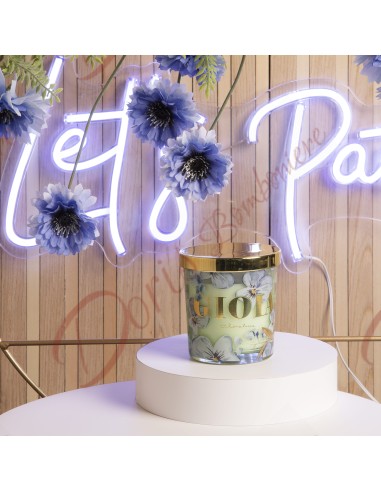 Candle favors with GIOIA writing in gold on the color of elegant green 24163