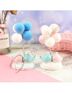 Bomboniere gemelli balene rosa e azzurro con palloncini colore a scelta battesimo nascita compleanno