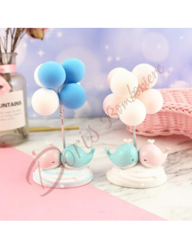 Bomboniere gemelli balene rosa e azzurro con palloncini colore a scelta battesimo nascita compleanno