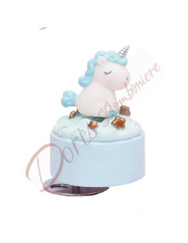 Bomboniere carillon bimbo maschietto con unicorno azzurro cielo