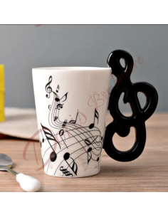 Bomboniere tema musica utile tazza mug in ceramica con petagramma manico chiave di violino