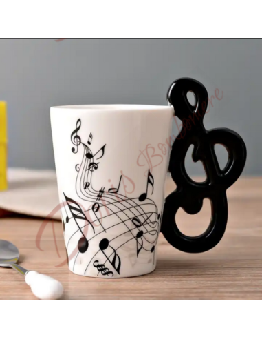 Nützliche Geschenke zum Thema Musik in einer Keramiktasse mit Petagramm- und Violinschlüsselgriff