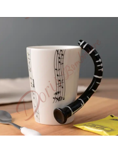 Bomboniere clarinetto originale e utile tazza a tema musicale con nome e pentagramma