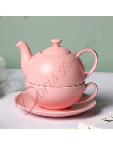 Cadeau de mariage utile, théière en porcelaine ROSE mate avec tasse et soucoupe
