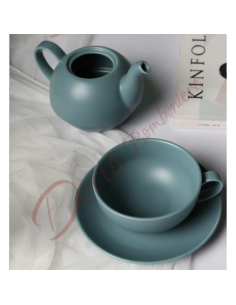 Théière utile en porcelaine de couleur VERT FONCÉ mat avec tasse et soucoupe