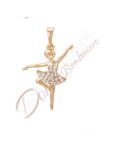 Anwendung für Hochzeitsgeschenke oder Schmuck. 18 Karat vergoldeter Ballerina-Charm-Anhänger mit Strasssteinen