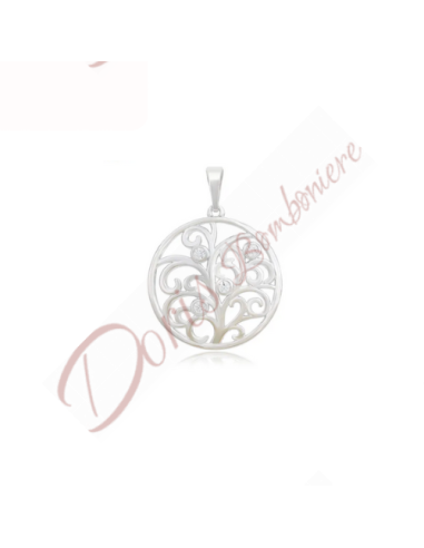 Lebensbaum-Applikation auf silberfarbenem Kreis mit Strass-Charm-Anhänger