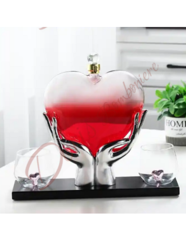 Carafe à décanter utile pour cadeaux de mariage avec un ensemble de 2 verres avec un cœur à l'intérieur d'un mariage original