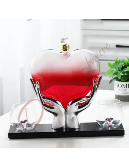 Bomboniera matrimonio utile decanter con set 2 bicchieri con cuore all'interno originale matrimonio Bomboniera matrimonio utile decanter con set 2 bicchieri con cuore all'interno originale matrimonio