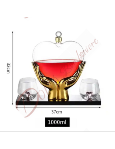 Bomboniera matrimonio utile decanter con set 2 bicchieri con cuore all'interno originale matrimonio
