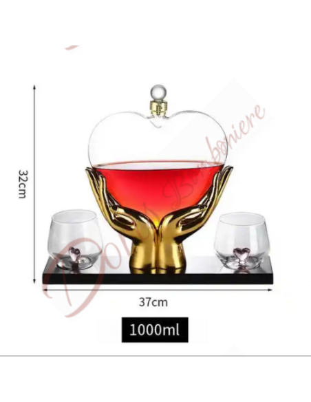 Bomboniera matrimonio utile decanter con set 2 bicchieri con cuore all'interno originale matrimonio Bomboniera matrimonio utile decanter con set 2 bicchieri con cuore all'interno originale matrimonio
