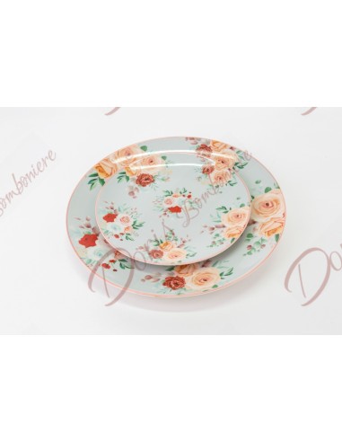 Bomboniere regalo utile set piatti 18 pezzi fantasia floreale 54254
