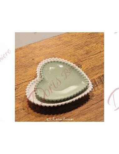 Claraluna favors, white and green heart saucers, medium and large size