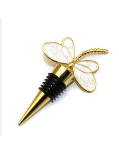 Useful Favors: Gold Bottle Stopper with Pearl White Dragonfly - Elegant and Original