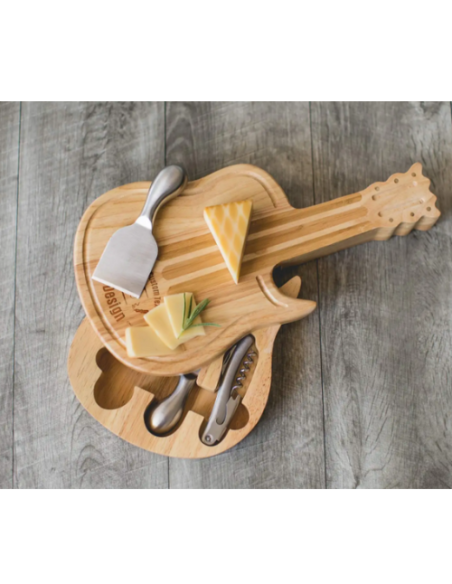 Bomboniere utile da cucina tagliere chitarra legno con set coltelli formaggio e apribottiglie vino Bomboniere utile da cucina tagliere chitarra legno con set coltelli formaggio e apribottiglie vino