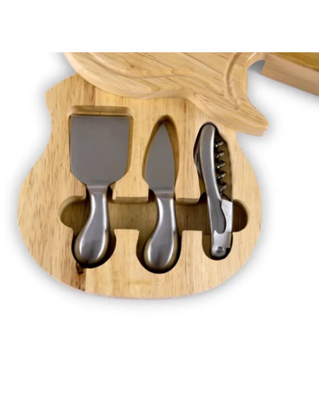 Bomboniere utile da cucina tagliere chitarra legno con set coltelli formaggio e apribottiglie vino Bomboniere utile da cucina tagliere chitarra legno con set coltelli formaggio e apribottiglie vino