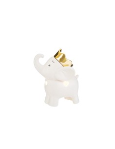Bomboniere elefantino in porcellana bianca con corona oro con luce a led 9.5x6.5x11 cm