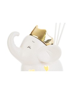 Elephant scented favors with LED light in white porcelain with gold crown 11x8x14 cm 2