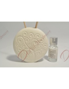 Vase à parfum en porcelaine biscuit blanche avec décoration arbre de vie complet avec kit essence