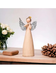 Religious favor for baptism, communion or confirmation, sweet angel with worked wings and flower on the head