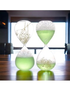 Original hourglass favors gift gadget with green liquid and dried flowers 8x20cm