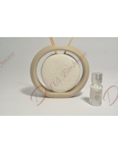 Vase à parfum en porcelaine biscuit bicolore blanc et taupe à décor floral complet avec kit essence