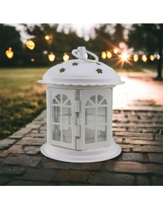 Bomboniera lanterna modello pagoda stile arrotondato in metallo e vetro con stelle 15x12 cm