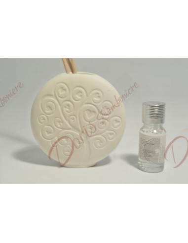 Vase à parfum en porcelaine biscuit blanche avec décoration arbre de vie complet avec kit essence