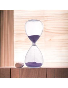 Faveur sablier avec sable violet, hauteur 20 cm, durée 30 minutes