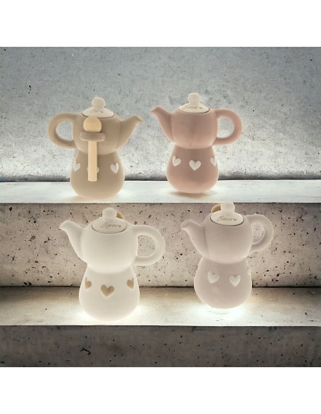 Useful favors round mocha sugar bowl assorted colors with hearts including wooden spoon Useful favors round mocha sugar bowl assorted colors with hearts including wooden spoon