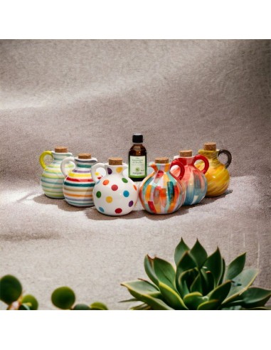 Hand-painted ceramic cruet favor with cork stopper including extra virgin olive oil