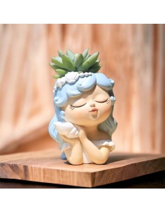 Sea themed half-length succulent planter favor for girls with shells 11x8 cm
