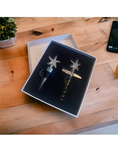 Geschenkartikel-Set mit Meeresthema, Stopfen und Korkenzieher aus Metall mit Seestern, nützlich für die Weinküche